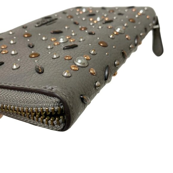 COACH Natural pebble leather studded accordion zip wallet Dark Gray - - Picture 6 of 8